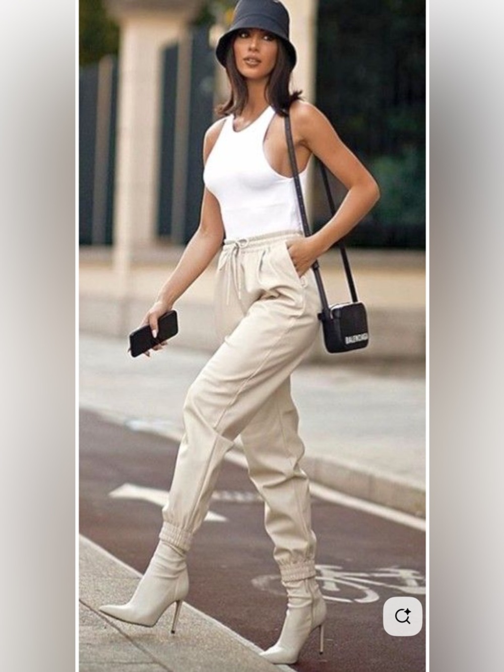 Faux Leather Beige Jogger Pants
